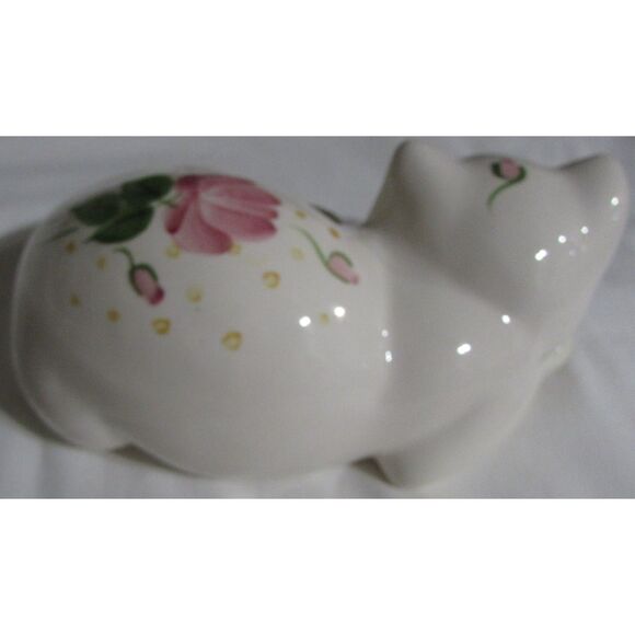 Vintage Lasting Co Products hand painted sleeping kitty cat white pink roses - Picture 3 of 8